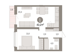 Продается 1-комнатная квартира ЖК Авиатор, дом 3, 43.22  м², 7070000 рублей