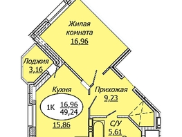 Продается 1-комнатная квартира ЖК Комета - Октябрьский, б/с 1, 49.24  м², 5859560 рублей