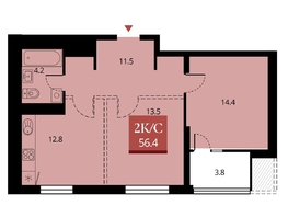 Продается 2-комнатная квартира ЖК Беринг, дом 2, 58.3  м², 11800000 рублей