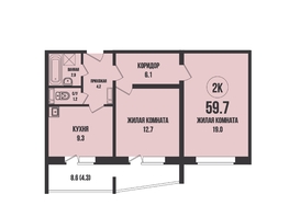 Продается 2-комнатная квартира ЖК Династия, дом 903, 59.7  м², 6400000 рублей