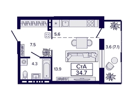Продается Студия ЖК Luna (Луна), 34.7 м², 6100000 рублей
