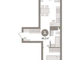 Продается 1-комнатная квартира ЖК Авиатор, дом 2, 46.22  м², 7980000 рублей