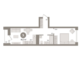 Продается 1-комнатная квартира ЖК Авиатор, дом 2, 45.74  м², 7860000 рублей