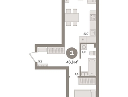 Продается 1-комнатная квартира ЖК Авиатор, дом 2, 46.8  м², 8100000 рублей