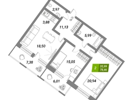 Продается 2-комнатная квартира ЖК Бирюзовая жемчужина-2, 77.1  м², 12515643 рублей