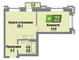 Продается 1-комнатная квартира ЖК Калининский квартал, дом 2, 41.3  м², 6773200 рублей