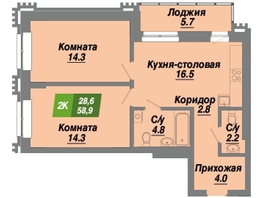 Продается 2-комнатная квартира ЖК Калининский квартал, дом 3, 58.9  м², 9600700 рублей