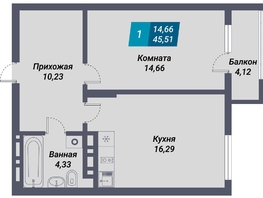 Продается 1-комнатная квартира ЖК Менделеев, 45.51  м², 7827720 рублей