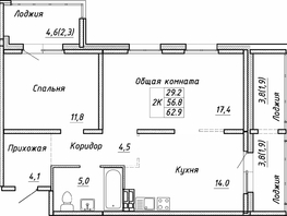 Продается 2-комнатная квартира ЖК Квартет, дом Дуэт, 62.9  м², 6850000 рублей