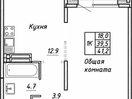 Продается 1-комнатная квартира ЖК Квартет, дом Дуэт, 41.2  м², 4990000 рублей