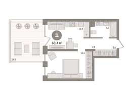 Продается 1-комнатная квартира ЖК Мылзавод, дом 7, 63.39  м², 11770000 рублей