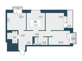 Продается 3-комнатная квартира ЖК Расцветай на Красном, дом 5, 71.3  м², 11800000 рублей