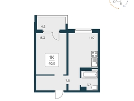 Продается 1-комнатная квартира ЖК Квартал Сосновый бор, дом 1, 39.9  м², 4650000 рублей