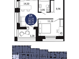 Продается 1-комнатная квартира ЖК Первый на Рябиновой, 40.34  м², 5686400 рублей