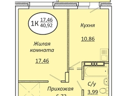 Продается 1-комнатная квартира ЖК Пролетарский, 40.92  м², 4992240 рублей