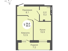 Продается 1-комнатная квартира ЖК На Петухова, дом 1, 40.3  м², 4200000 рублей