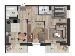 Продается 4-комнатная квартира ЖК Тетрис, корпус 1, 77.6  м², 12079000 рублей