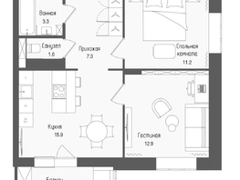 Продается 3-комнатная квартира ЖК Тетрис, корпус 2, 54.2  м&sup2;, 11721000 рублей