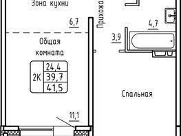 Продается 2-комнатная квартира ЖК Самоцветы, Бирюза дом 1, 41.5  м², 4200000 рублей