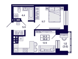 Продается 1-комнатная квартира ЖК Сподвижники, 36.8 м², 4850000 рублей