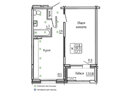 Продается 1-комнатная квартира ЖК Самоцветы, Бирюза дом 1, 41.7 м², 4300000 рублей