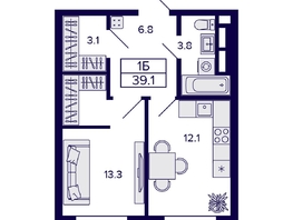 Продается 1-комнатная квартира ЖК Citatum (Цитатум), 39.1  м², 6600000 рублей