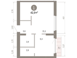 Продается 1-комнатная квартира ЖК Лебедевский квартал, дом 1, 42.9  м², 7710000 рублей