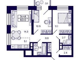 Продается 3-комнатная квартира ЖК Citatum (Цитатум), 60 м², 9800000 рублей