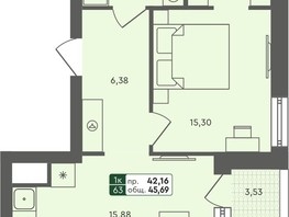 Продается 1-комнатная квартира ЖК Пушкино, дом 2, 45.69  м², 5910000 рублей
