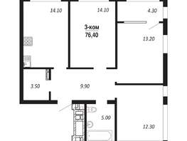 Продается 3-комнатная квартира ЖК ПАРК-квартал «Королёв», дом 2, 76.4  м², 9550000 рублей