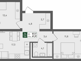 Продается 2-комнатная квартира ЖК Пушкино, дом 1, 61.9  м², 7650000 рублей