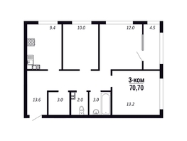 Продается 3-комнатная квартира ЖК ПАРК-квартал «Королёв», дом 1, 70.7  м², 10322200 рублей