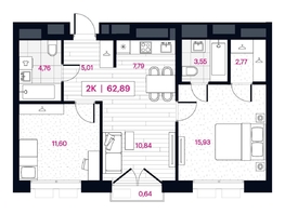 Продается 2-комнатная квартира ЖК Пушкина 77 (Pushkina 77), 62.89 м², 14020000 рублей