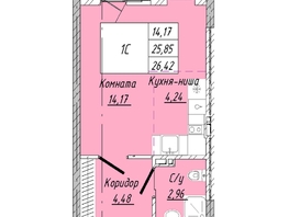 Продается 1-комнатная квартира  Дом на 2-й Дачной, 26.42  м&sup2;, 6186243 рублей