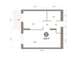 Продается 1-комнатная квартира ЖК Кварталы Драверта, дом 4, 47.62  м&sup2;, 9090000 рублей