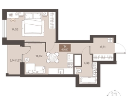 Продается 1-комнатная квартира ЖК Заря, дом 1.1, 40.97  м&sup2;, 6310000 рублей