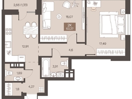 Продается 2-комнатная квартира ЖК Заря, дом 1.3, 63.37  м&sup2;, 8850000 рублей