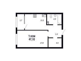 Продается 1-комнатная квартира ЖК ПАРК-квартал «Королёв», дом 6, 47.1  м&sup2;, 6123000 рублей
