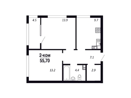 Продается 2-комнатная квартира ЖК ПАРК-квартал «Королёв», дом 6, 55.7  м&sup2;, 7798000 рублей