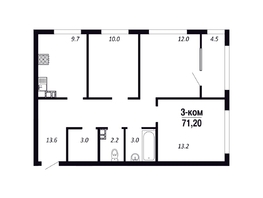 Продается 3-комнатная квартира ЖК ПАРК-квартал «Королёв», дом 6, 71.2  м&sup2;, 9256000 рублей
