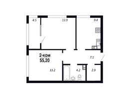 Продается 2-комнатная квартира ЖК ПАРК-квартал «Королёв», дом 6, 55.2  м&sup2;, 8004000 рублей