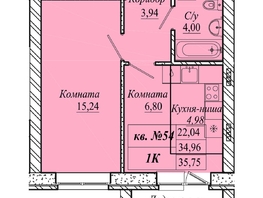 Продается 1-комнатная квартира ЖК Семиреченская, дом 3, 35.75  м&sup2;, 4111250 рублей