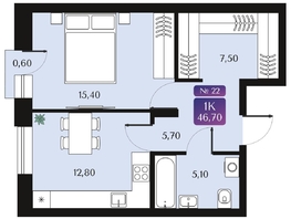Продается 1-комнатная квартира ЖК Северное Сияние Премиум, 46.7  м&sup2;, 8735000 рублей