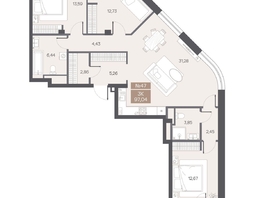 Продается 3-комнатная квартира ЖК ЦЕНТР-ПАРК на Волочаевской, 97.04  м&sup2;, 21350000 рублей