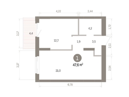 Продается 1-комнатная квартира ЖК Кварталы Драверта, дом 4, 47.62  м&sup2;, 8550000 рублей
