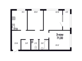 Продается 3-комнатная квартира ЖК ПАРК-квартал «Королёв», дом 1, 71  м&sup2;, 11715000 рублей