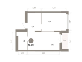 Продается 1-комнатная квартира ЖК Кварталы Драверта, дом 5, 48.83  м&sup2;, 9490000 рублей