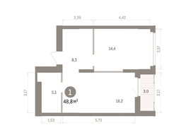 Продается 1-комнатная квартира ЖК Кварталы Драверта, дом 5, 48.83  м&sup2;, 9200000 рублей