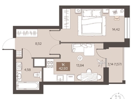 Продается 1-комнатная квартира ЖК Заря, дом 2.1, 42.93  м&sup2;, 6990000 рублей