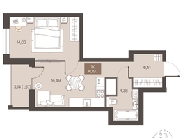 Продается 1-комнатная квартира ЖК Заря, дом 2.1, 40.97  м&sup2;, 6940000 рублей
